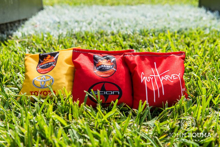 A few of the custom cornhole beanbags with some of the big sponsors, Toyota, Scion and Guy Harvey. 